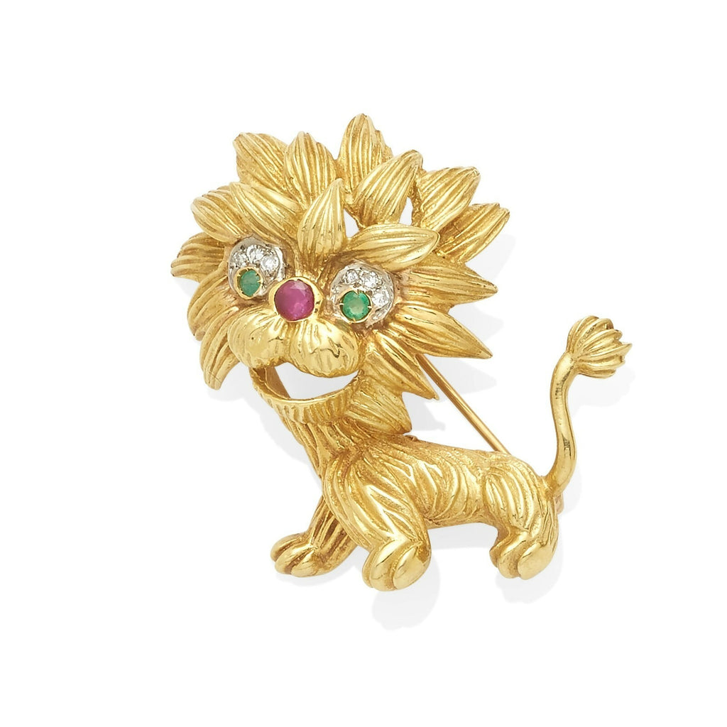 Cartier 18k Gold Emerald, Ruby and Diamond Lion Dragon Brooch Vintage