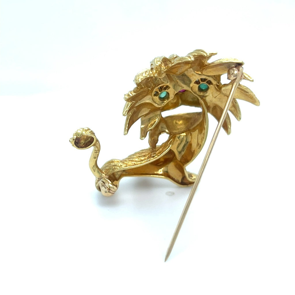 Cartier 18k Gold Emerald, Ruby and Diamond Lion Dragon Brooch Vintage