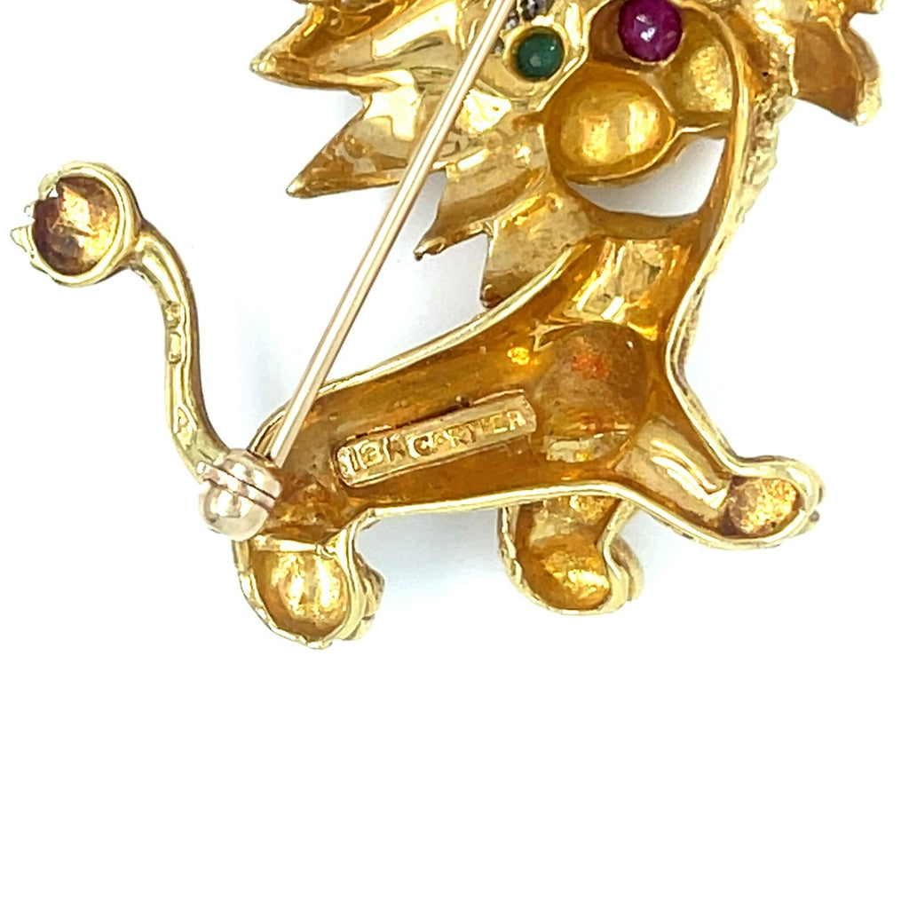Cartier 18k Gold Emerald, Ruby and Diamond Lion Dragon Brooch Vintage