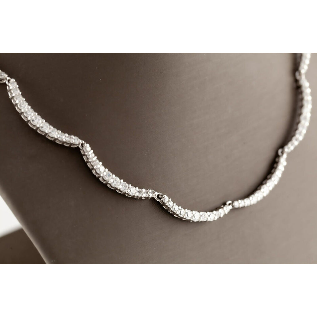 Gorgeous Sterling Silver Cubic Zirconia Wave Link Necklace 16"