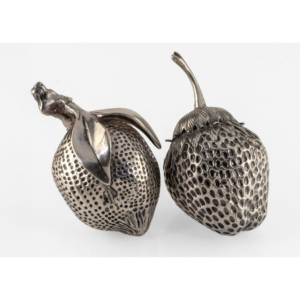 Lot of Two Silverplate Fruit Paperweights Lemon and Strawberry