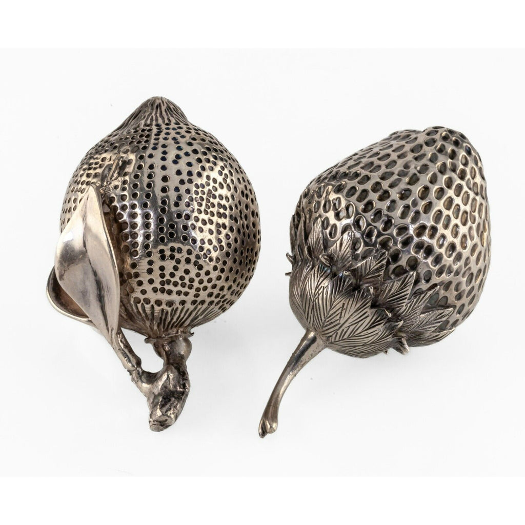 Lot of Two Silverplate Fruit Paperweights Lemon and Strawberry
