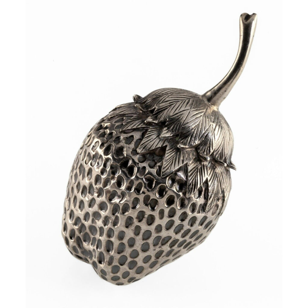 Lot of Two Silverplate Fruit Paperweights Lemon and Strawberry