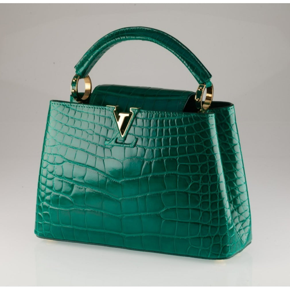Louis Vuitton Emeraude Alligator BB Capucines Purse Gold HW Box