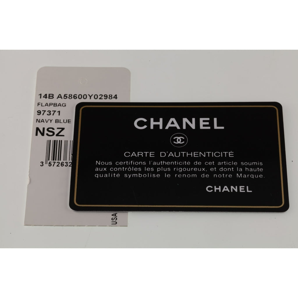 Chanel Jumbo Flap Bag Navy Blue Patent Leather 14B Box, Dust Bag, Card A58600