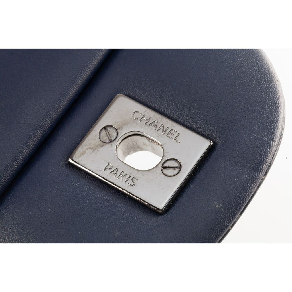 Chanel Jumbo Flap Bag Navy Blue Patent Leather 14B Box, Dust Bag, Card A58600