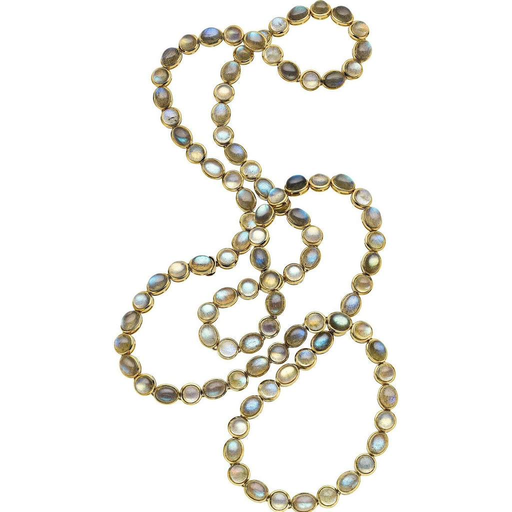 18k Yellow Gold Labradorite Cabochon Chain Necklace 36" 131.55 cts