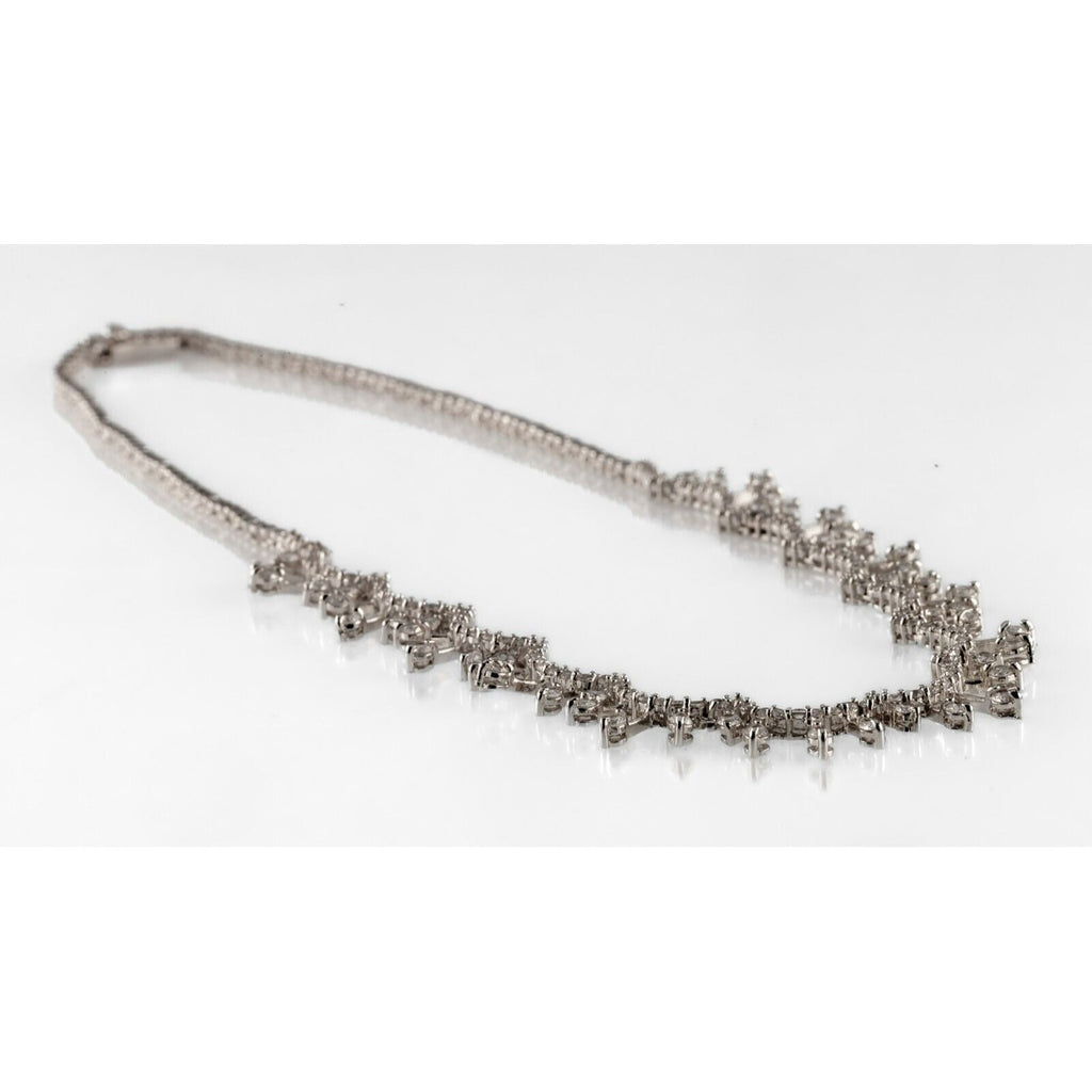 Sterling Silver Cubic Zirconia Bib Necklace with Solitaire Drop Accents 16"