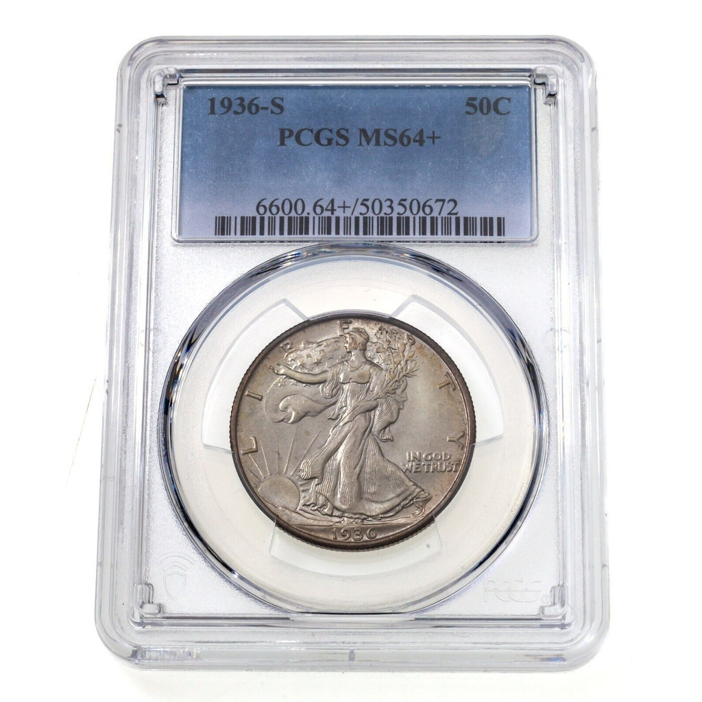 1936-S 50C Walking Liberty Half Dollar PCGS MS64+ Gorgeous!