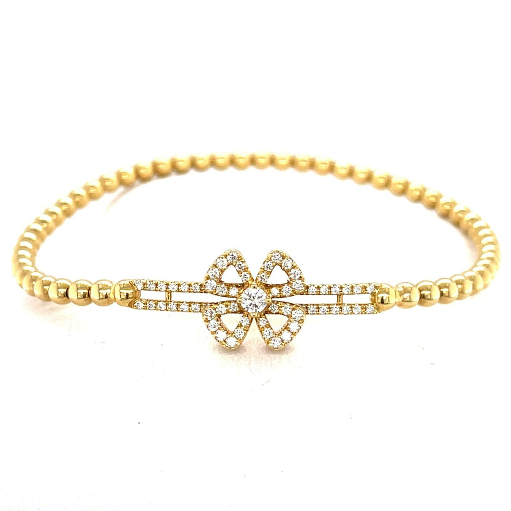 18k Yellow Gold & 0.40ct Diamond Beaded Stretch Flower Slider Bracelet, Size 7.5