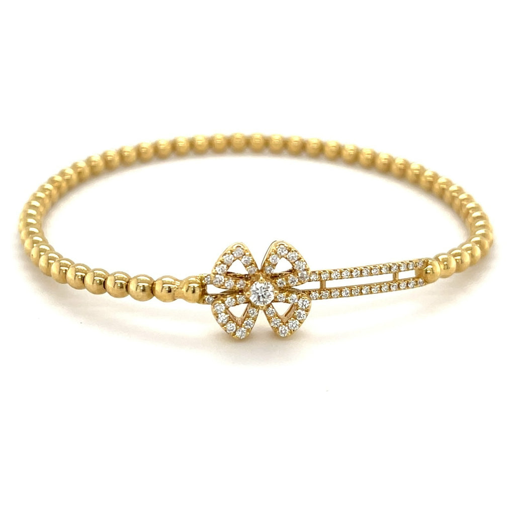 18k Yellow Gold & 0.40ct Diamond Beaded Stretch Flower Slider Bracelet, Size 7.5