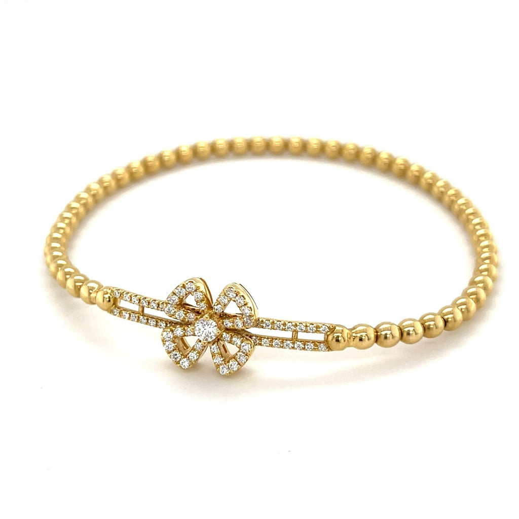 18k Yellow Gold & 0.40ct Diamond Beaded Stretch Flower Slider Bracelet, Size 7.5