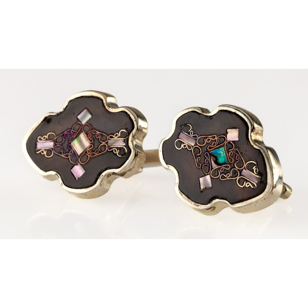 Sterling Silver Mexico PGG Lapidary Inlay Cufflinks