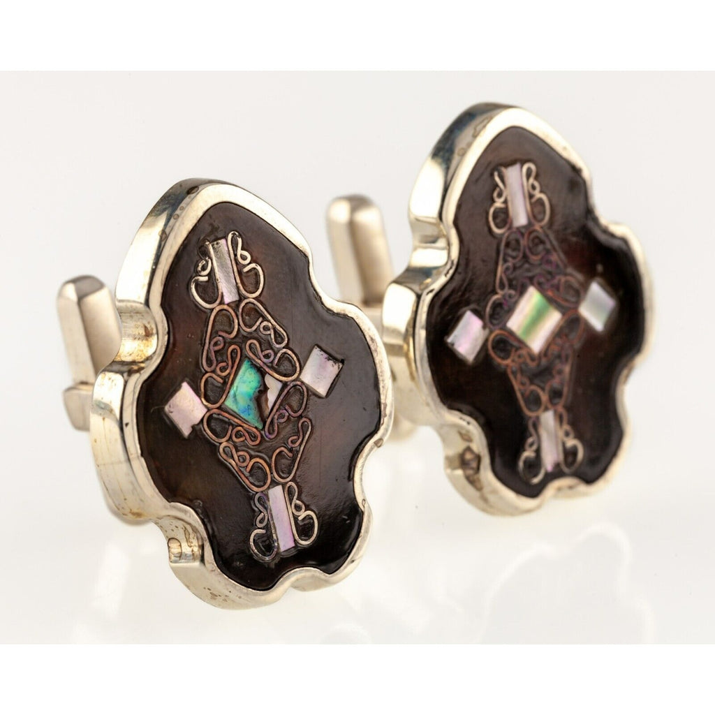 Sterling Silver Mexico PGG Lapidary Inlay Cufflinks