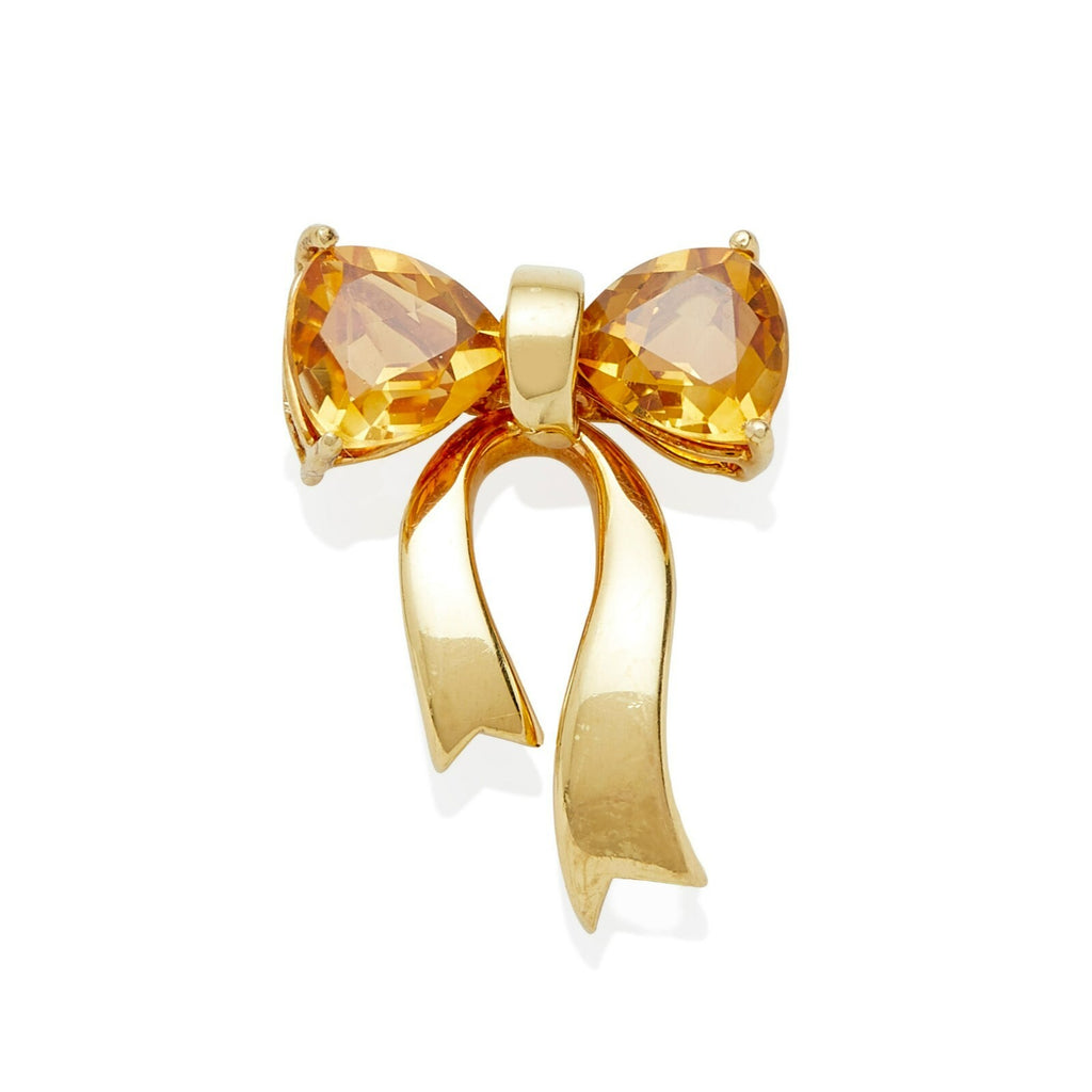 Tiffany & Co. 18k Gold and 2.75ct Citrine Bow Brooch 11/16" x 1" 4.7 grams