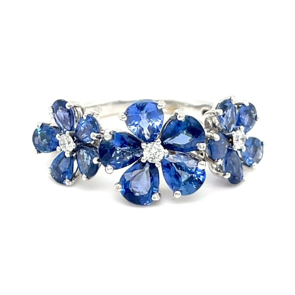Jovane 18k White Gold 3.5ct Sapphire and Diamond Flower Ring Size 6.75 4.7g
