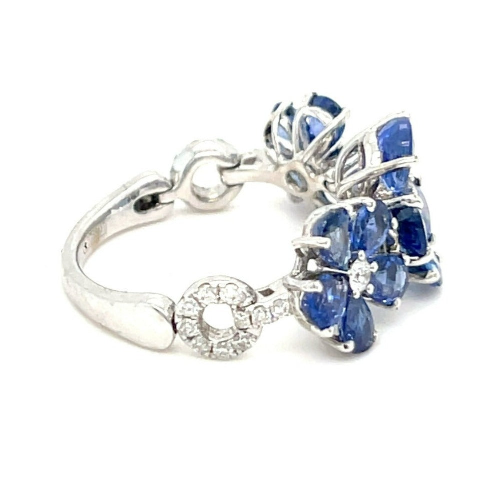 Jovane 18k White Gold 3.5ct Sapphire and Diamond Flower Ring Size 6.75 4.7g