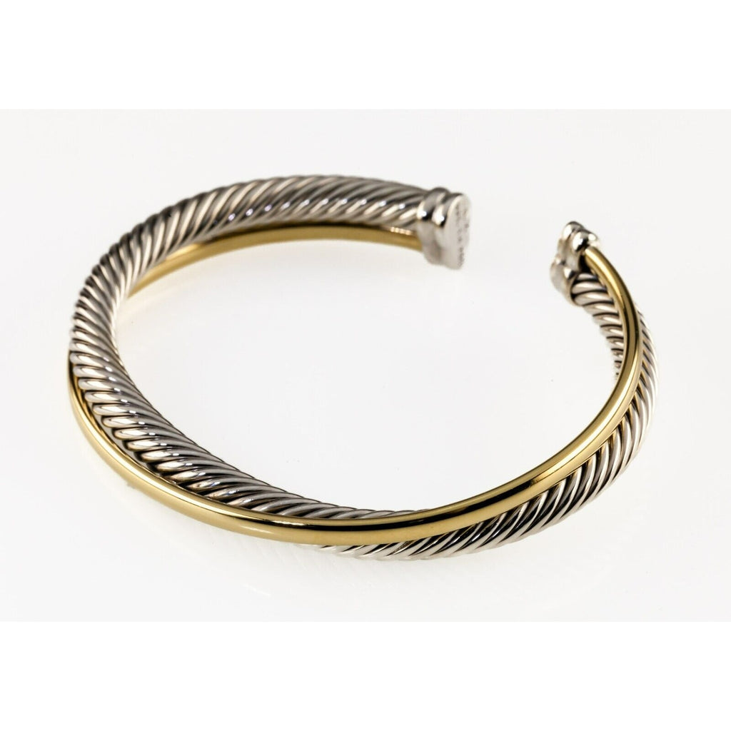 David Yurman Sterling Silver 18k Yellow Gold Cable Crossover Cuff Bracelet