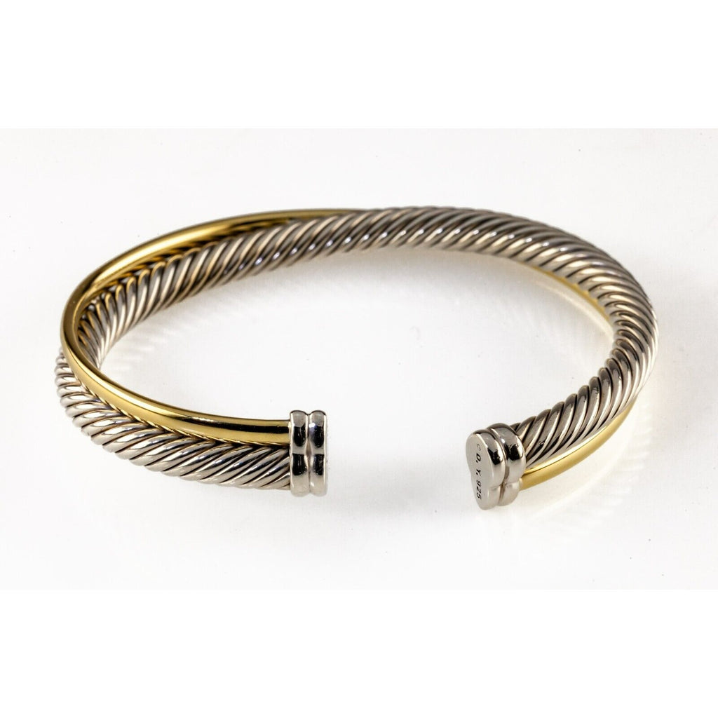 David Yurman Sterling Silver 18k Yellow Gold Cable Crossover Cuff Bracelet