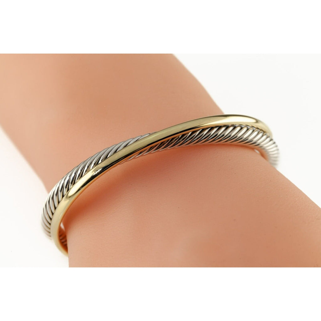 David Yurman Sterling Silver 18k Yellow Gold Cable Crossover Cuff Bracelet