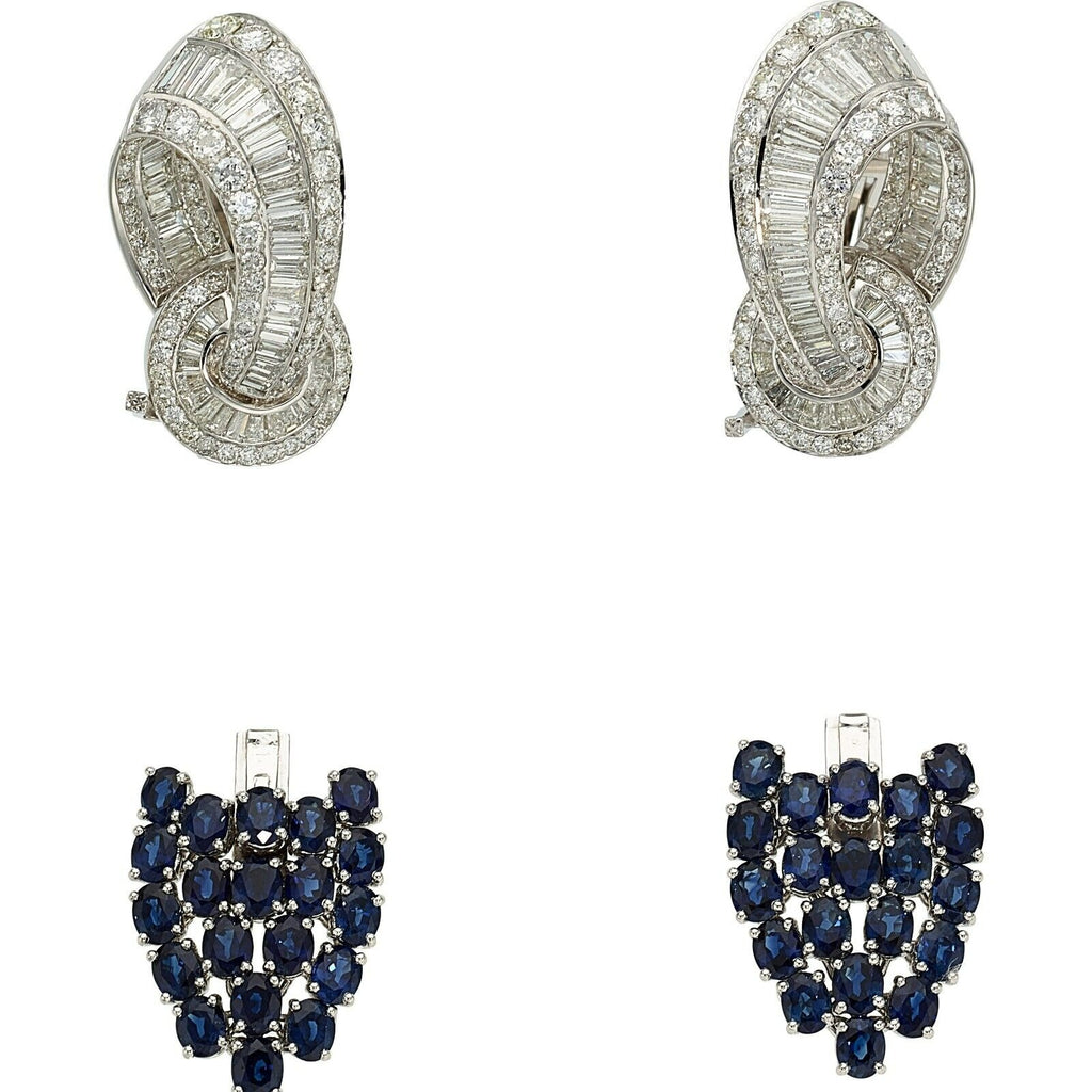Platinum 8 ct Diamond 6.7 ct Sapphire 2" Day/Night Convertible Earrings 31 grams