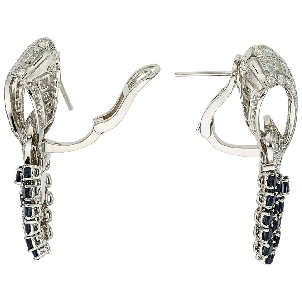 Platinum 8 ct Diamond 6.7 ct Sapphire 2" Day/Night Convertible Earrings 31 grams