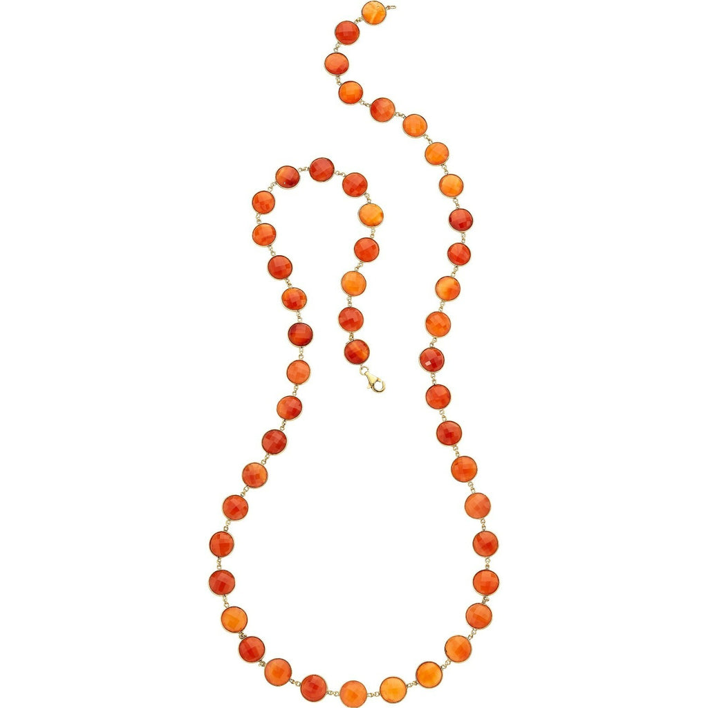 18k Gold Round-Shaped Faceted Carnelian Necklace 34" 78.6 grams