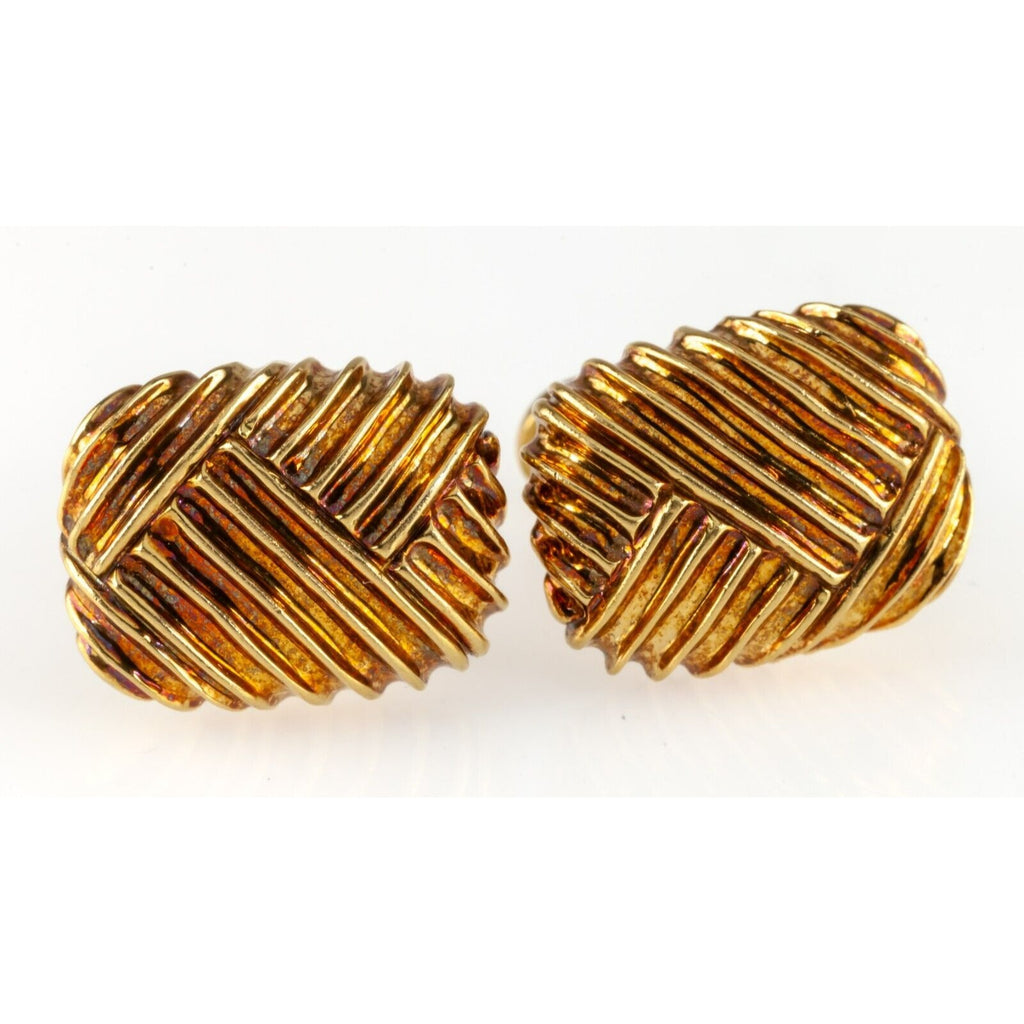 Van Cleef & Arpels Vintage 18k Yellow Gold Ribbed Textured Cufflinks w/ Box