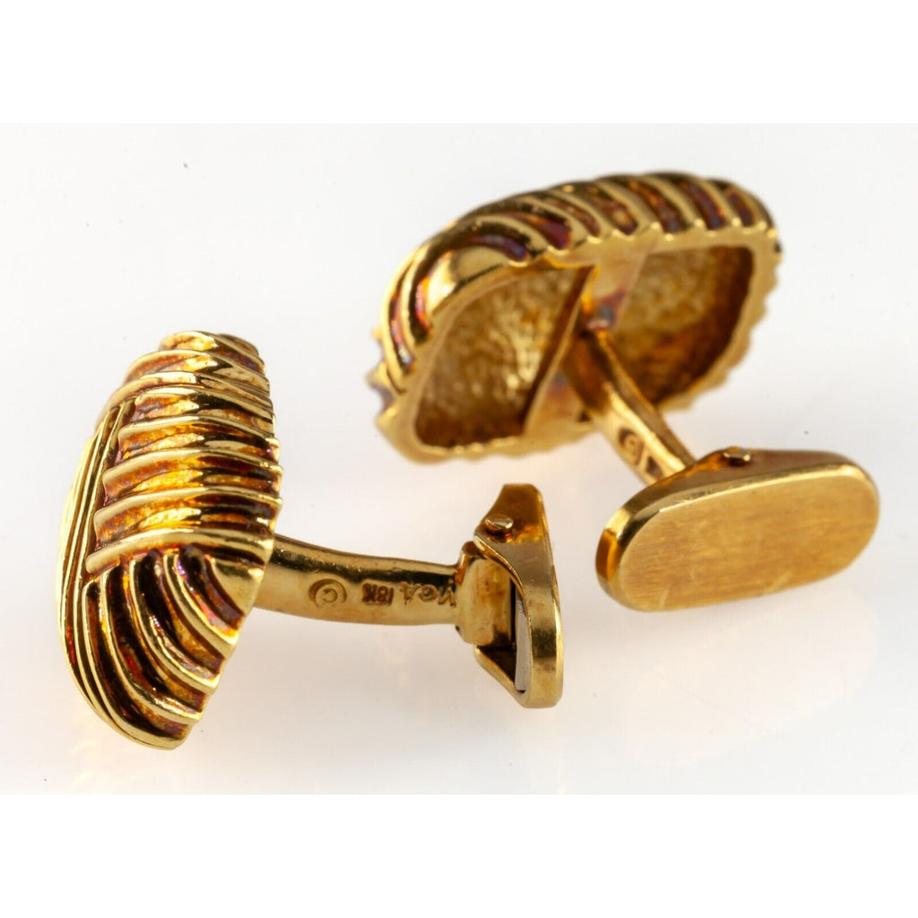 Van Cleef & Arpels Vintage 18k Yellow Gold Ribbed Textured Cufflinks w/ Box