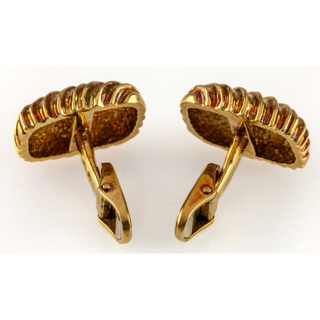 Van Cleef & Arpels Vintage 18k Yellow Gold Ribbed Textured Cufflinks w/ Box