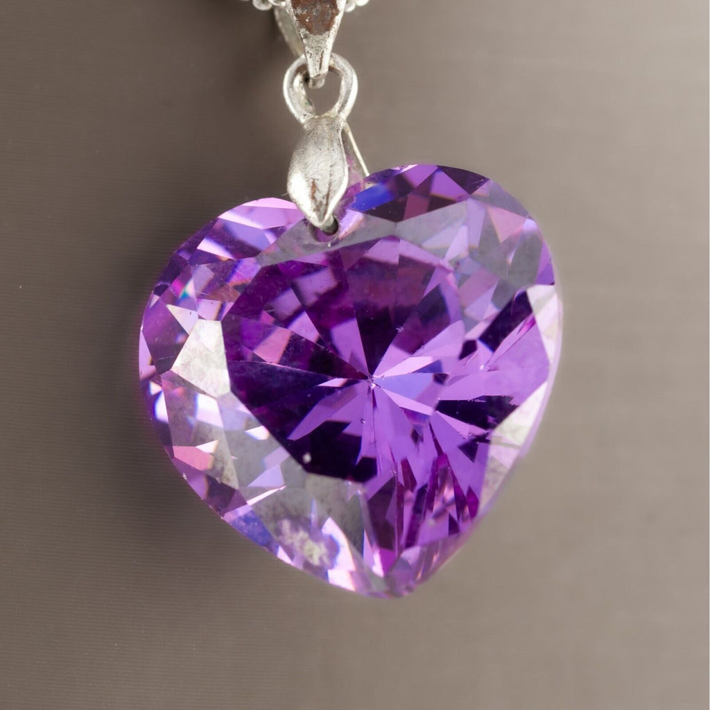 Gorgeous Sterling Silver Floating Amethyst Heart Pendant 16"