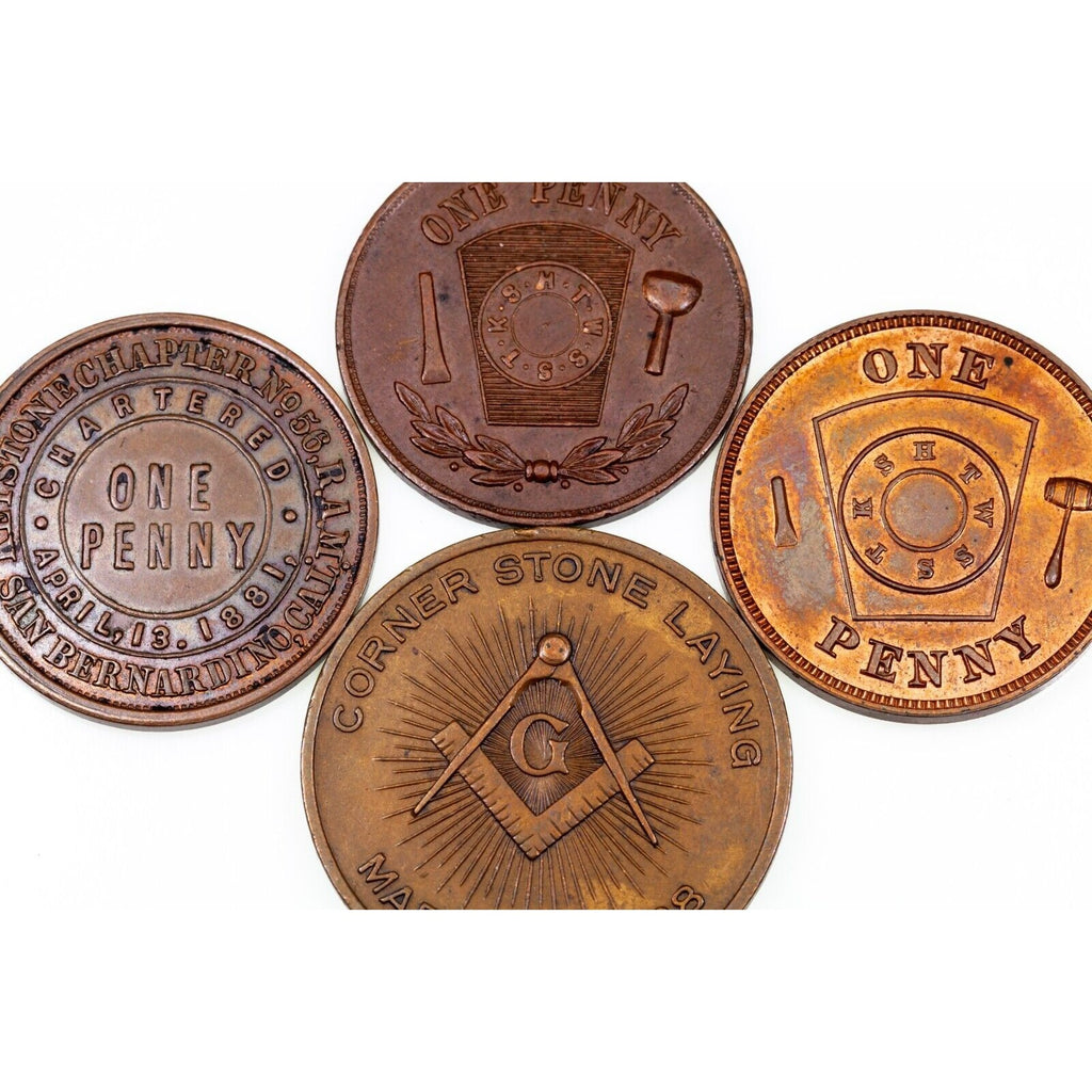 Masonic One Penny Lot of 4 Tokens, Midway, Keystone, Garfield