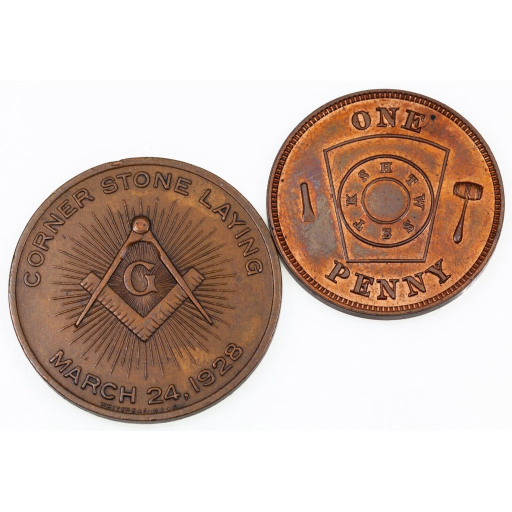 Masonic One Penny Lot of 4 Tokens, Midway, Keystone, Garfield