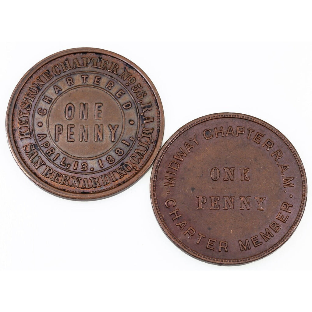 Masonic One Penny Lot of 4 Tokens, Midway, Keystone, Garfield