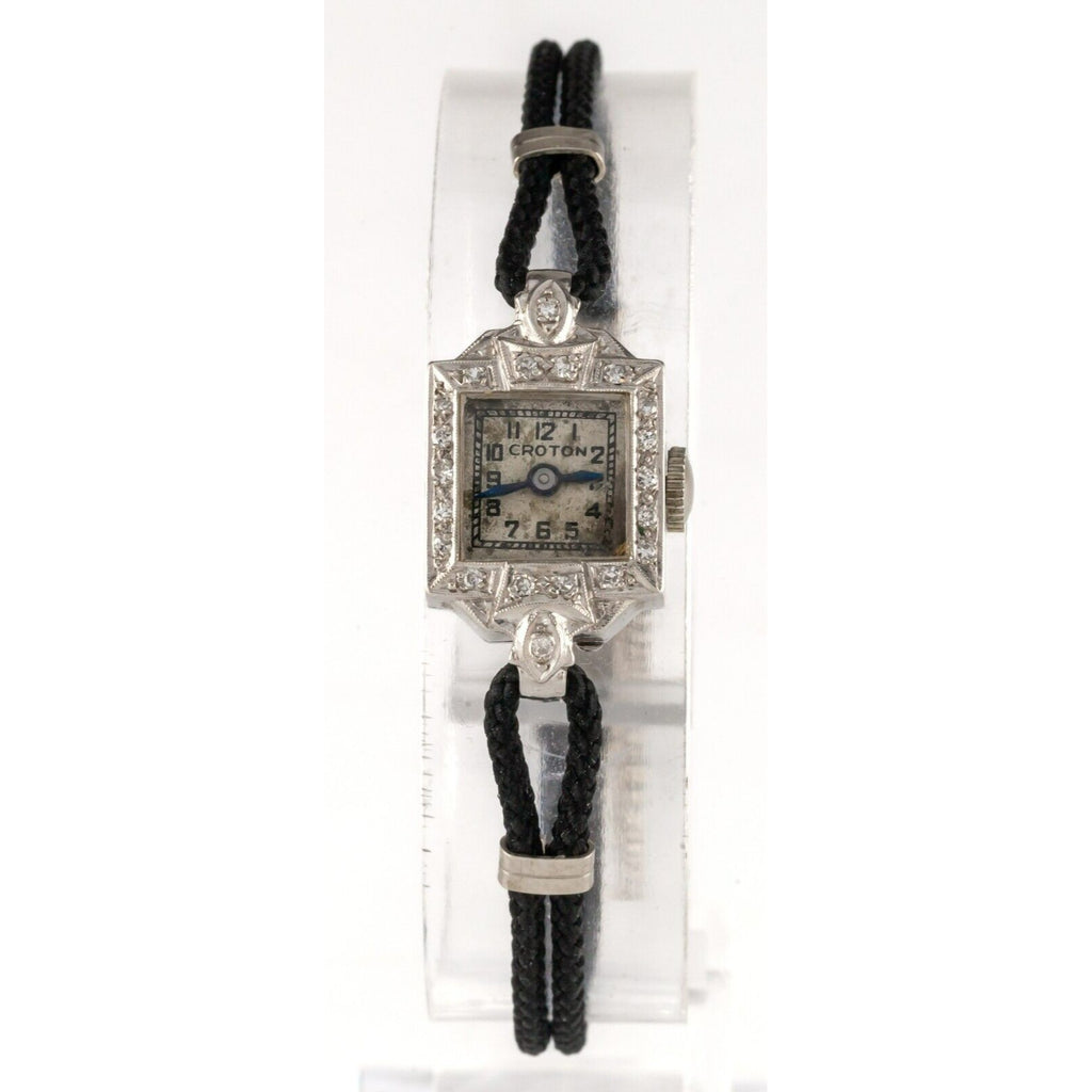Croton 10k White Gold Women's Diamond Hand-Winding Watch w/ Cord Band