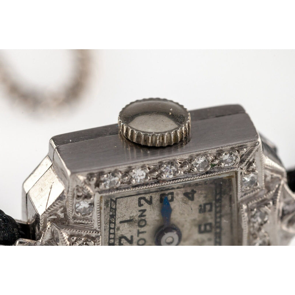 Croton 10k White Gold Women's Diamond Hand-Winding Watch w/ Cord Band