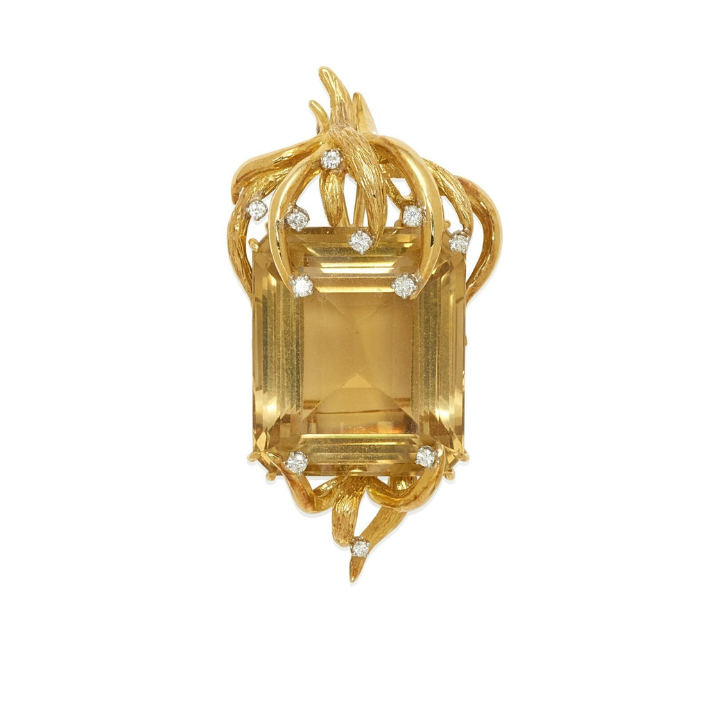 18k Two Tone Gold 81.6 ct Citrine And 0.35 ct Diamond Pendant