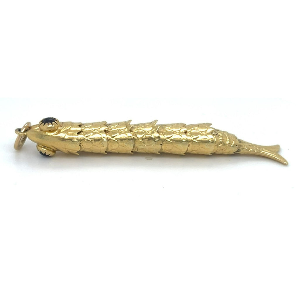 18k Yellow Gold Articulating Fish Pendant with Garnet Eye Gorgeous!