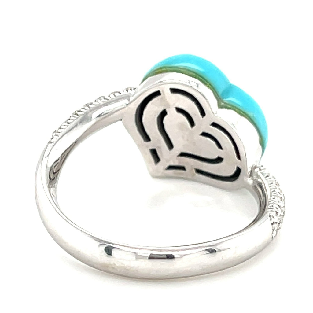 18k White Gold & Turquoise Heart Jewelry Set w/ 1.5ct Diamonds, Necklace (16") and Ring (Size 7)
