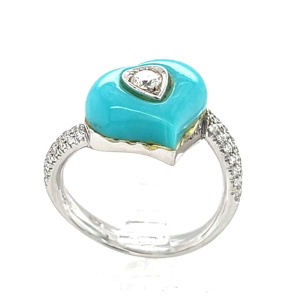 18k White Gold & Turquoise Heart Jewelry Set w/ 1.5ct Diamonds, Necklace (16") and Ring (Size 7)