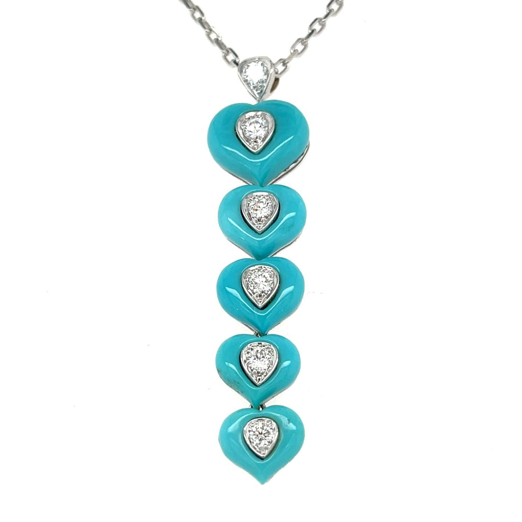 18k White Gold & Turquoise Heart Jewelry Set w/ 1.5ct Diamonds, Necklace (16") and Ring (Size 7)