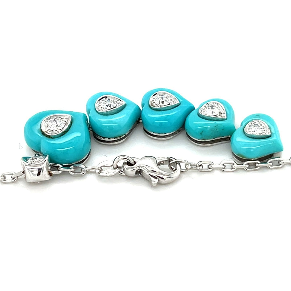 18k White Gold & Turquoise Heart Jewelry Set w/ 1.5ct Diamonds, Necklace (16") and Ring (Size 7)