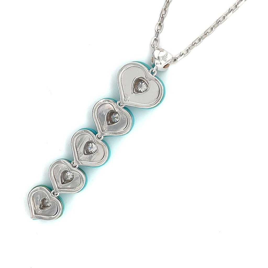 18k White Gold & Turquoise Heart Jewelry Set w/ 1.5ct Diamonds, Necklace (16") and Ring (Size 7)