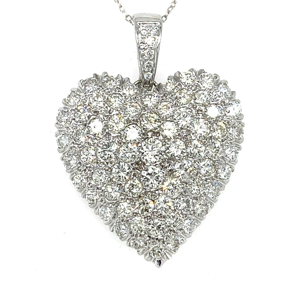 14k White Gold & 5.98ct Diamond Pave Heart Pendant Enhancer, 38mm