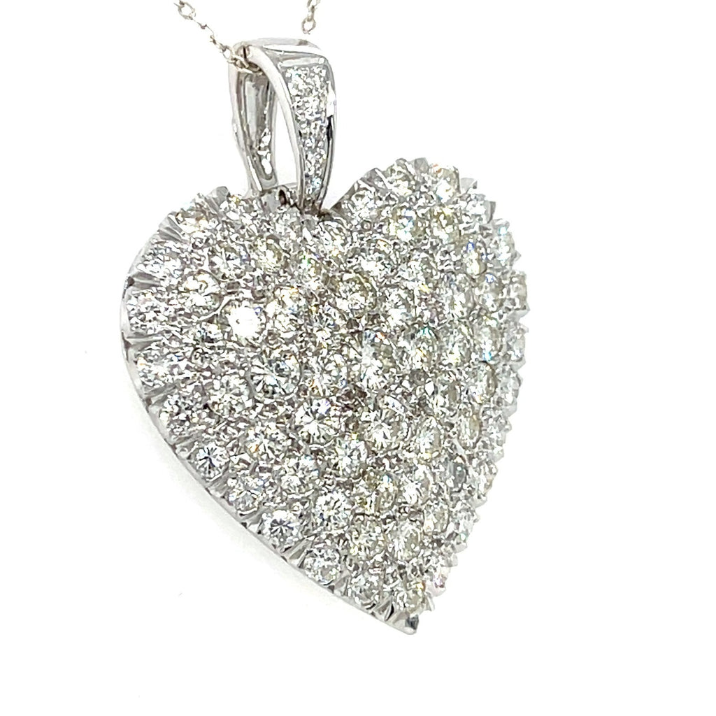 14k White Gold & 5.98ct Diamond Pave Heart Pendant Enhancer, 38mm