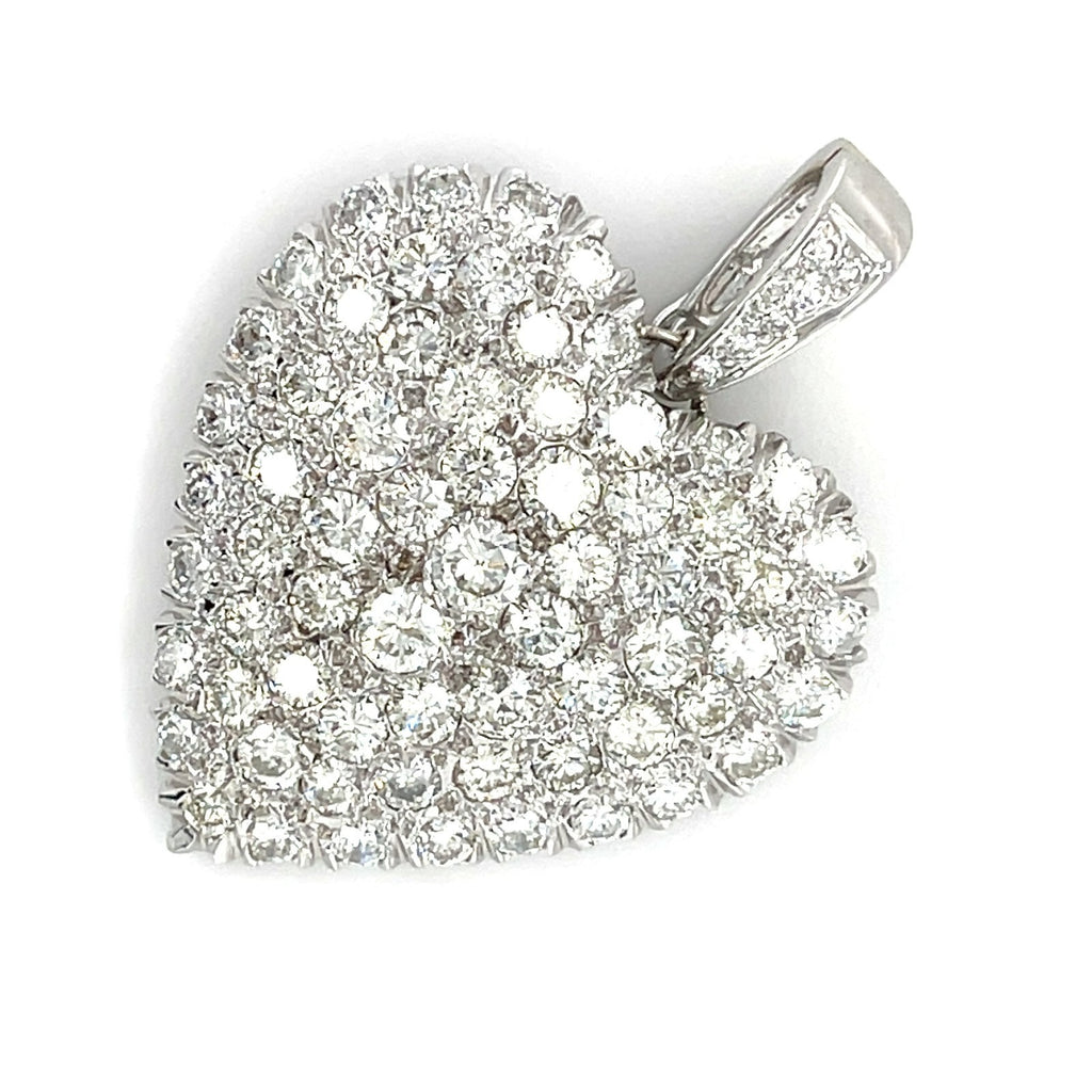 14k White Gold & 5.98ct Diamond Pave Heart Pendant Enhancer, 38mm