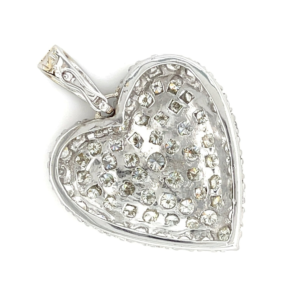 14k White Gold & 5.98ct Diamond Pave Heart Pendant Enhancer, 38mm