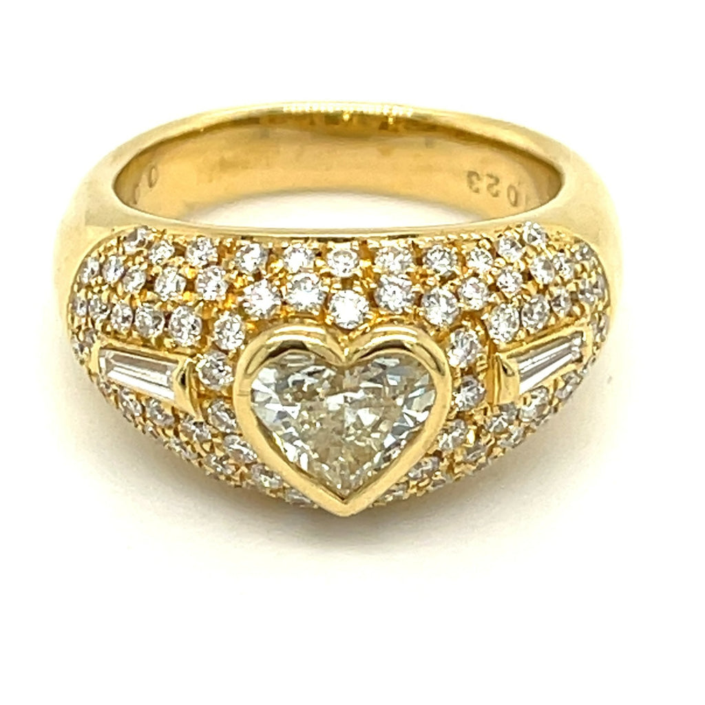 18k Yellow Gold 1 ct Heart Shaped Diamond Solitaire w/ 1 ct Accents Size 7.25