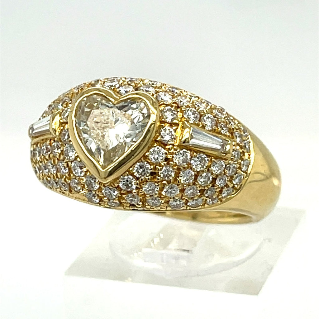 18k Yellow Gold 1 ct Heart Shaped Diamond Solitaire w/ 1 ct Accents Size 7.25