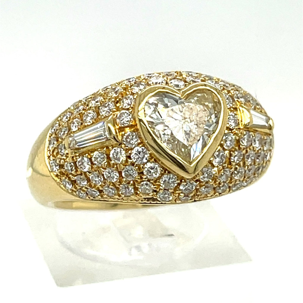 18k Yellow Gold 1 ct Heart Shaped Diamond Solitaire w/ 1 ct Accents Size 7.25